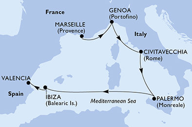 Francúzsko, Taliansko, Španielsko z Marseille na lodi MSC Grandiosa