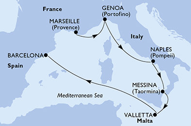 Francúzsko, Taliansko, Malta, Španielsko z Marseille na lodi MSC World Europa