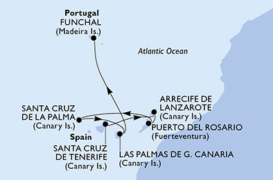 Španielsko, Portugalsko z Tenerife na lodi MSC Musica