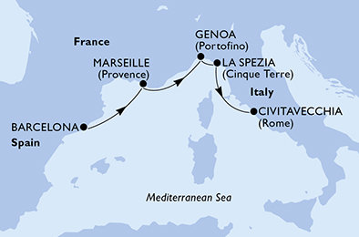 Španielsko, Francúzsko, Taliansko z Barcelony na lodi MSC World Europa