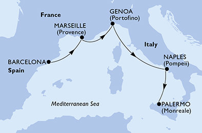 Španielsko, Francúzsko, Taliansko z Barcelony na lodi MSC Seaview