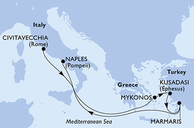 Taliansko, Grécko, Turecko z Civitavechie na lodi MSC Divina