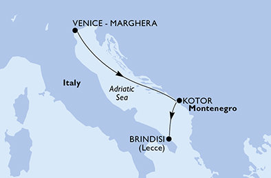 Taliansko, Čierna Hora z Marghery na lodi MSC Armonia