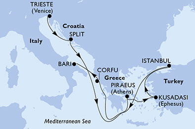Taliansko, Chorvátsko, Grécko, Turecko z Trieste na lodi MSC Splendida