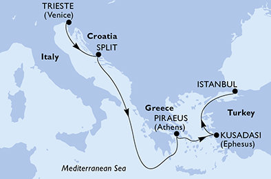 Taliansko, Chorvátsko, Grécko, Turecko z Trieste na lodi MSC Splendida