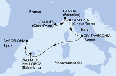Francúzsko, Taliansko, Španielsko z Cannes na lodi MSC Seaview