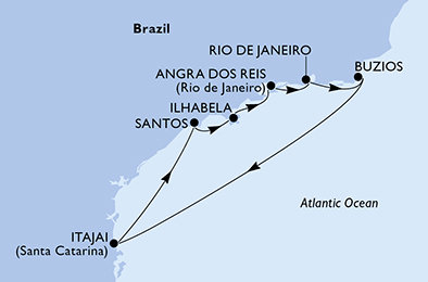 Brazília zo Santosu na lodi MSC Sinfonia