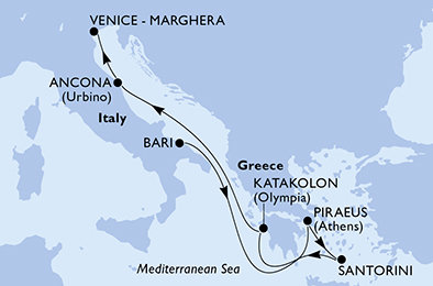 Taliansko, Grécko z Bari na lodi MSC Lirica