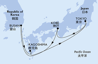 Japonsko, Južná Kórea z Tokia na lodi MSC Bellissima