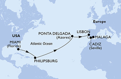 USA, Svatý Martin, Portugalsko, Španielsko z Miami na lodi MSC Meraviglia