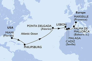 USA, Svatý Martin, Portugalsko, Španielsko, Francúzsko z Miami na lodi MSC Meraviglia
