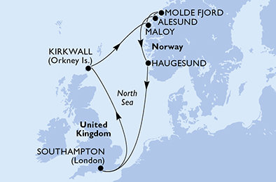 Veľká Británia, Nórsko zo Southamptonu na lodi MSC Meraviglia