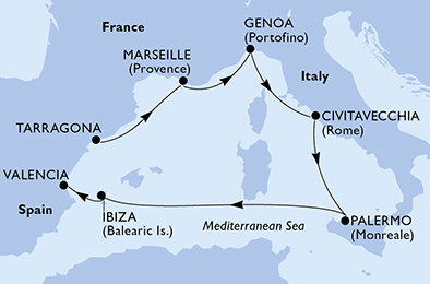 Tarragona, Francúzsko, Taliansko, Španielsko z Tarragony na lodi MSC Musica