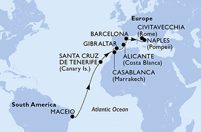 Brazília, Španielsko, Maroko, Gibraltár, Taliansko z Maceia na lodi MSC Divina Brazília, Španielsko, Maroko, Gibraltár, Taliansko z Maceia na lodi MSC Divina