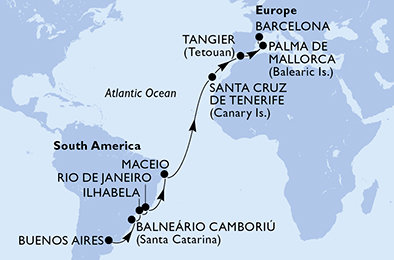 Argentína, Brazília, Španielsko, Maroko z Buenos Aires na lodi MSC Fantasia
