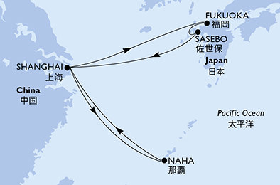Čína, Japonsko zo Šanghaja na lodi MSC Bellissima