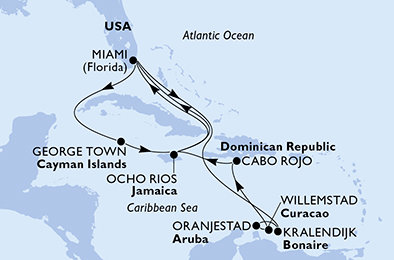 USA, Kajmanské ostrovy, Jamajka, Bonaire, Aruba, Curacao, Dominikánska republika z Miami na lodi MSC Poesia
