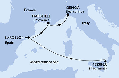 Taliansko, Španielsko, Francúzsko z Messiny na lodi MSC World Europa