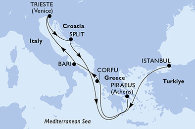 Turecko, Grécko, Taliansko, Chorvátsko z Istanbulu na lodi MSC Seaview