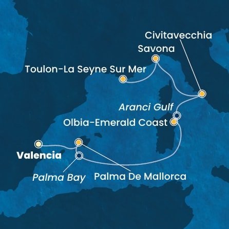 Španielsko, Taliansko, Francúzsko z Valencie na lodi Costa Pacifica