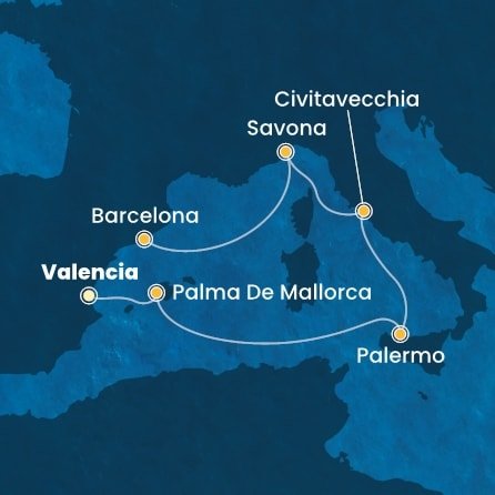 Španielsko, Taliansko z Valencie na lodi Costa Pacifica
