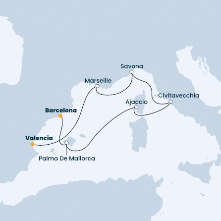 Španielsko, Francúzsko, Taliansko z Valencie na lodi Costa Diadema