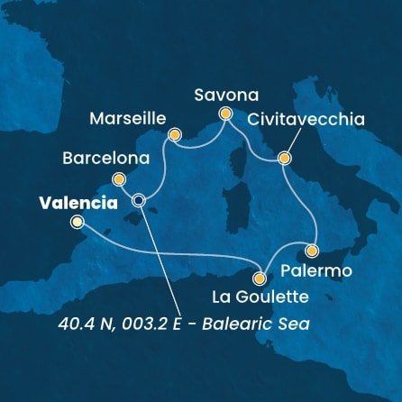 Španielsko, Tunisko, Taliansko, Francúzsko z Valencie na lodi Costa Pacifica