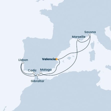 Španielsko, Taliansko, Francúzsko, Portugalsko, Gibraltár z Valencie na lodi Costa Fascinosa