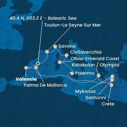 Španielsko, Grécko, Taliansko, Francúzsko z Valencie na lodi Costa Pacifica