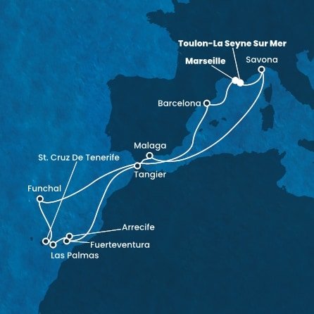 Francúzsko, Taliansko, Španielsko, Maroko, Portugalsko z Toulonu na lodi Costa Fortuna