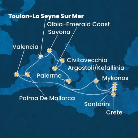 Francúzsko, Španielsko, Grécko, Taliansko z Toulonu na lodi Costa Pacifica
