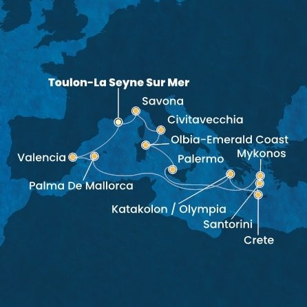 Francúzsko, Španielsko, Grécko, Taliansko z Toulonu na lodi Costa Pacifica