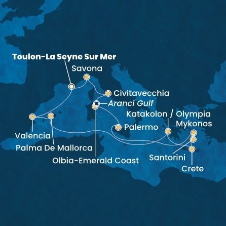 Francúzsko, Španielsko, Grécko, Kréta, Taliansko z Toulonu na lodi Costa Pacifica
