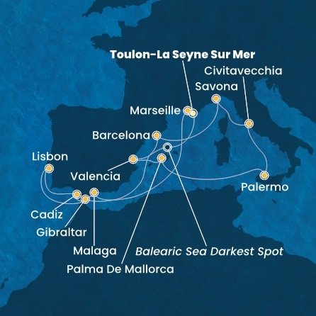 Francúzsko, Španielsko, Taliansko, Gibraltár, Portugalsko z Toulonu na lodi Costa Pacifica