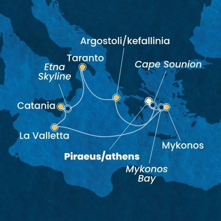 Grécko, Malta, Taliansko z Pireusu na lodi Costa Serena