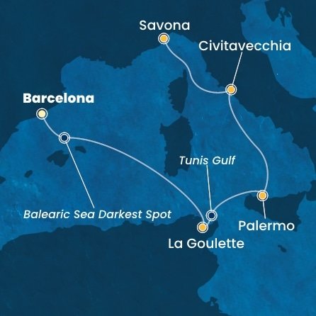 Španielsko, Tunisko, Taliansko z Barcelony na lodi Costa Smeralda