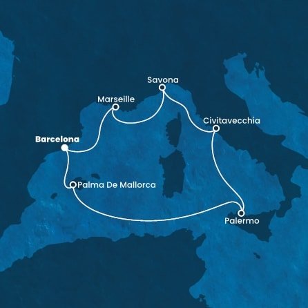 Španielsko, Taliansko, Francúzsko z Barcelony na lodi Costa Toscana