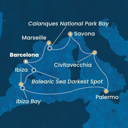 Španielsko, Taliansko, Francúzsko z Barcelony na lodi Costa Smeralda