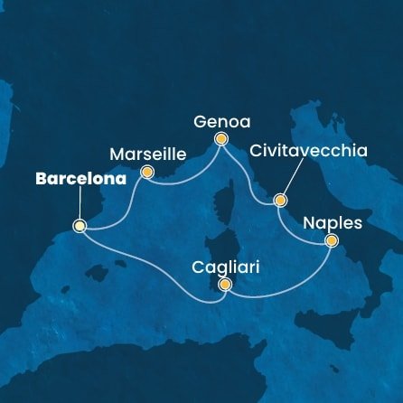 Španielsko, Taliansko, Francúzsko z Barcelony na lodi Costa Toscana