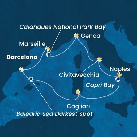 Španielsko, Taliansko, Francúzsko z Barcelony na lodi Costa Smeralda