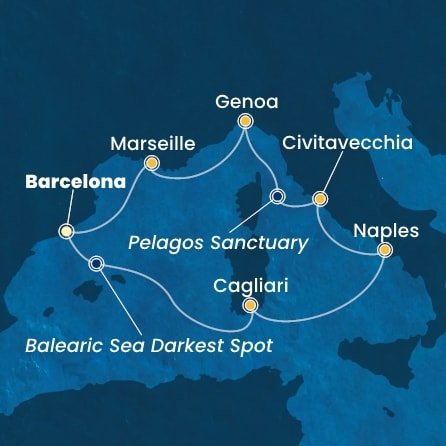 Španielsko, Taliansko, Francúzsko z Barcelony na lodi Costa Smeralda