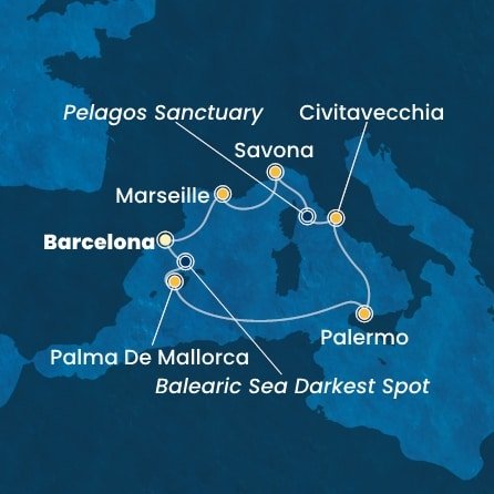 Španielsko, Taliansko, Francúzsko z Barcelony na lodi Costa Toscana