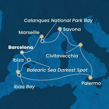 Španielsko, Taliansko, Francúzsko z Barcelony na lodi Costa Toscana