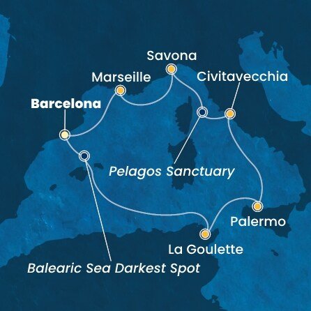 Španielsko, Tunisko, Taliansko, Francúzsko z Barcelony na lodi Costa Toscana