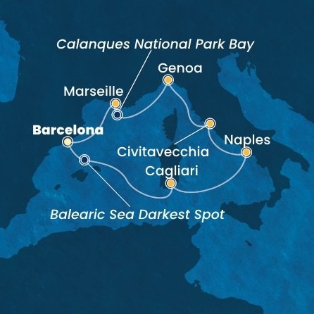 Španielsko, Taliansko, Francúzsko z Barcelony na lodi Costa Toscana