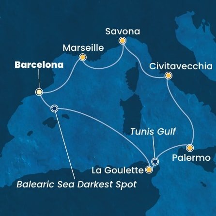 Španielsko, Tunisko, Taliansko, Francúzsko z Barcelony na lodi Costa Toscana