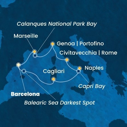 Španielsko, Taliansko, Francúzsko z Barcelony na lodi Costa Toscana