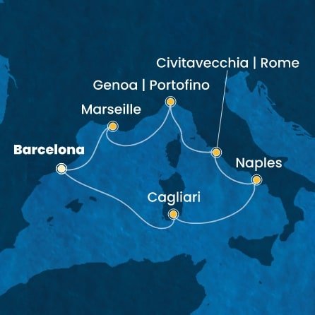 Španielsko, Taliansko, Francúzsko z Barcelony na lodi Costa Smeralda