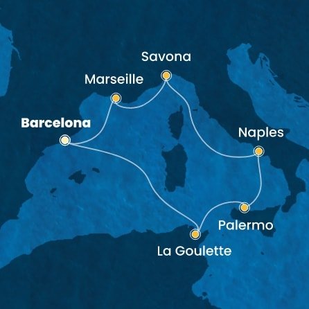 Španielsko, Francúzsko, Taliansko, Tunisko z Barcelony na lodi Costa Pacifica