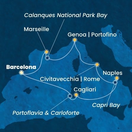 Španielsko, Taliansko, Francúzsko z Barcelony na lodi Costa Smeralda